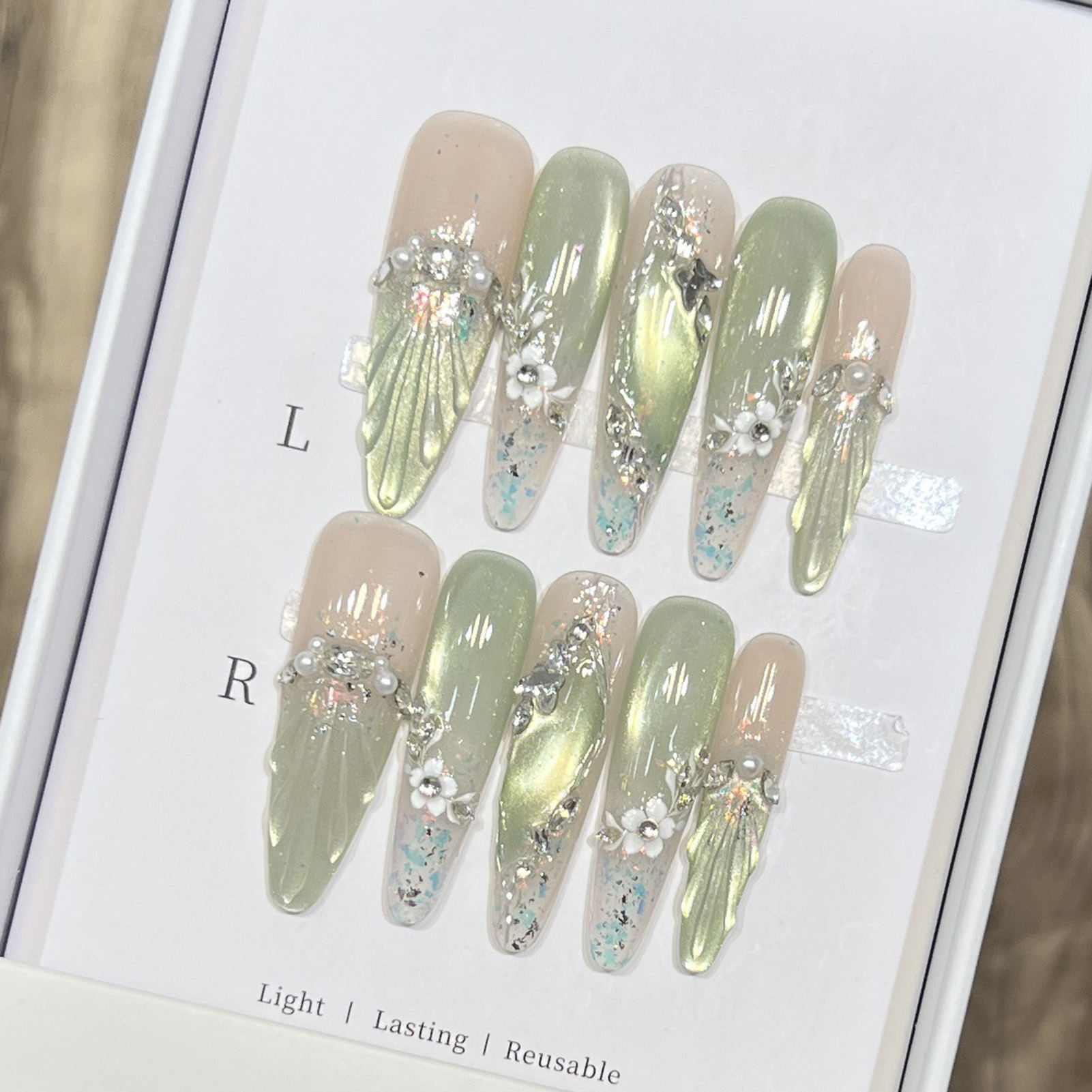 Nail Art Wedding - 10pcs Long Almond Fake Nails Tips