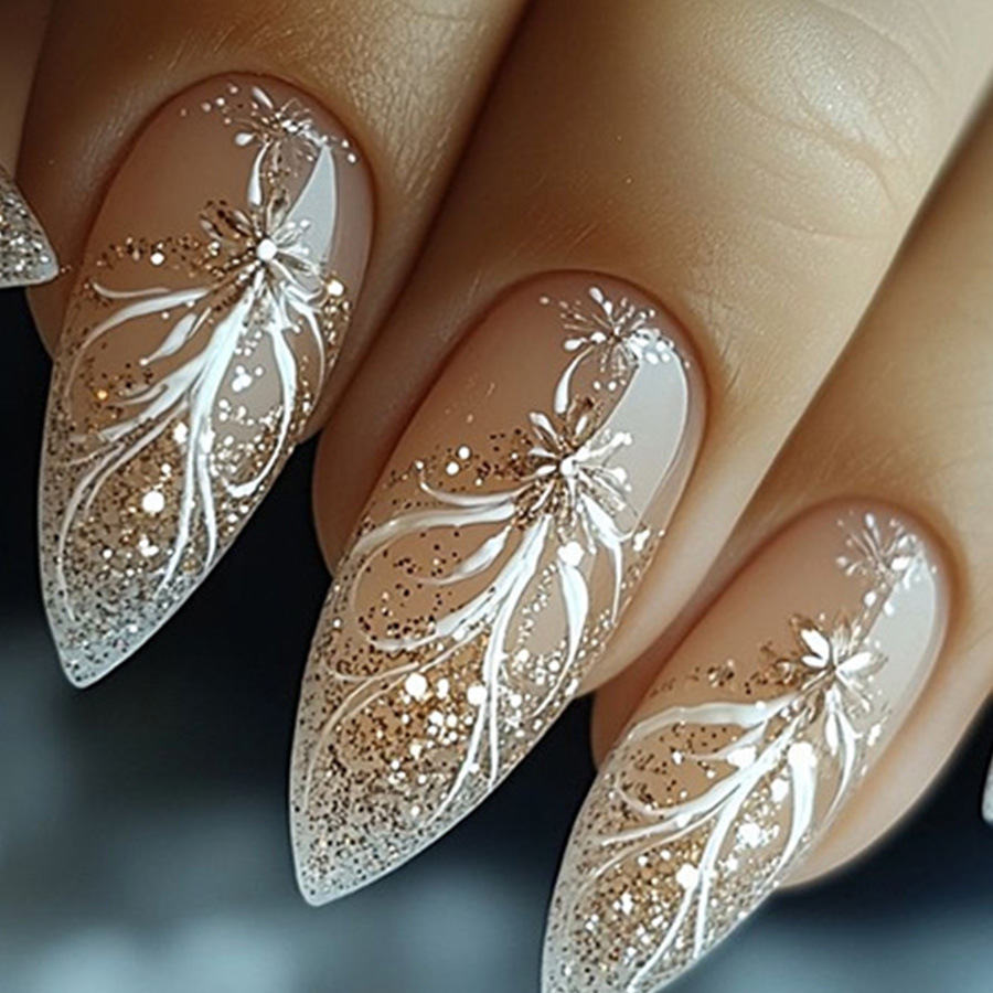 Nail Art Gliter - 24pcs/set Short Medium fake nails for