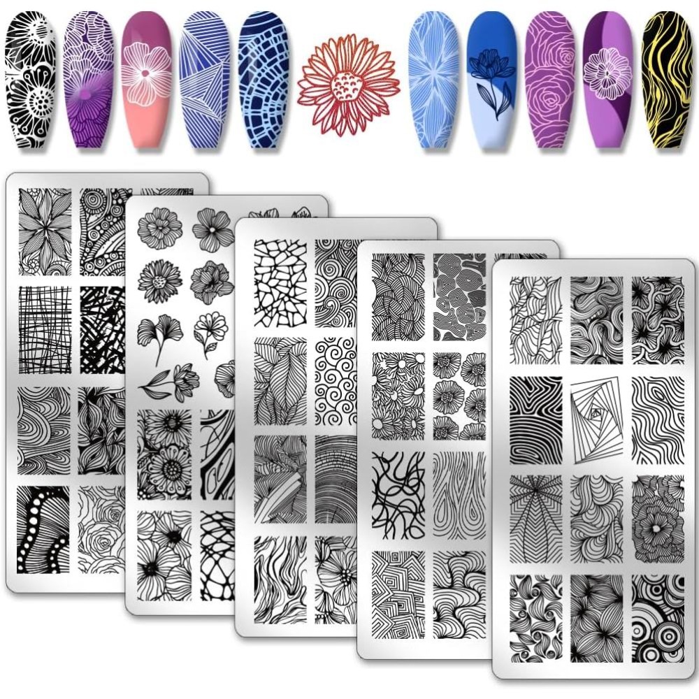 Nail Stamping Plate - 5pcs Line Texture Nail Art Templates