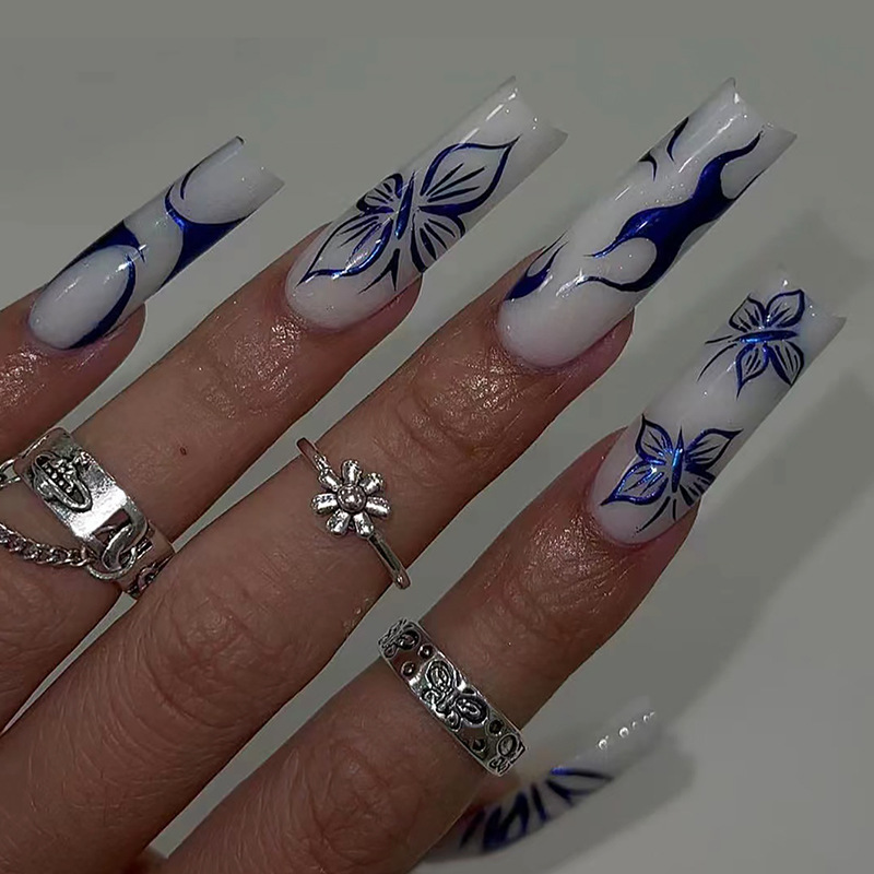 Nail Art Gliter - 24Pcs Long Coffin Square Head Fake