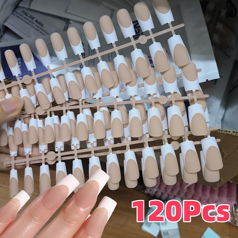 Nail Art Wedding - 120Pcs Nude French Fake Nails Medium