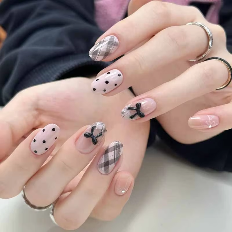 24Pcs French Plaid Bean Paste  - Nail Art Wedding ulasan dan harga