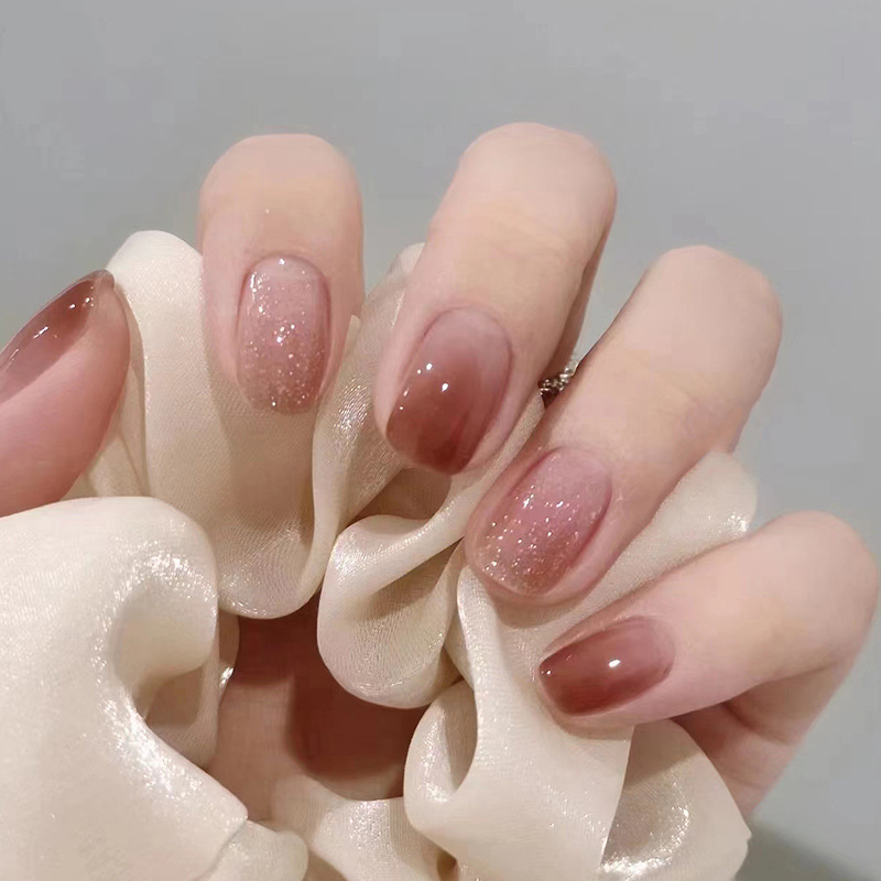 24Pcs Caramel Brown Ombre Glit - Nail Art Simple Elegant ulasan dan harga