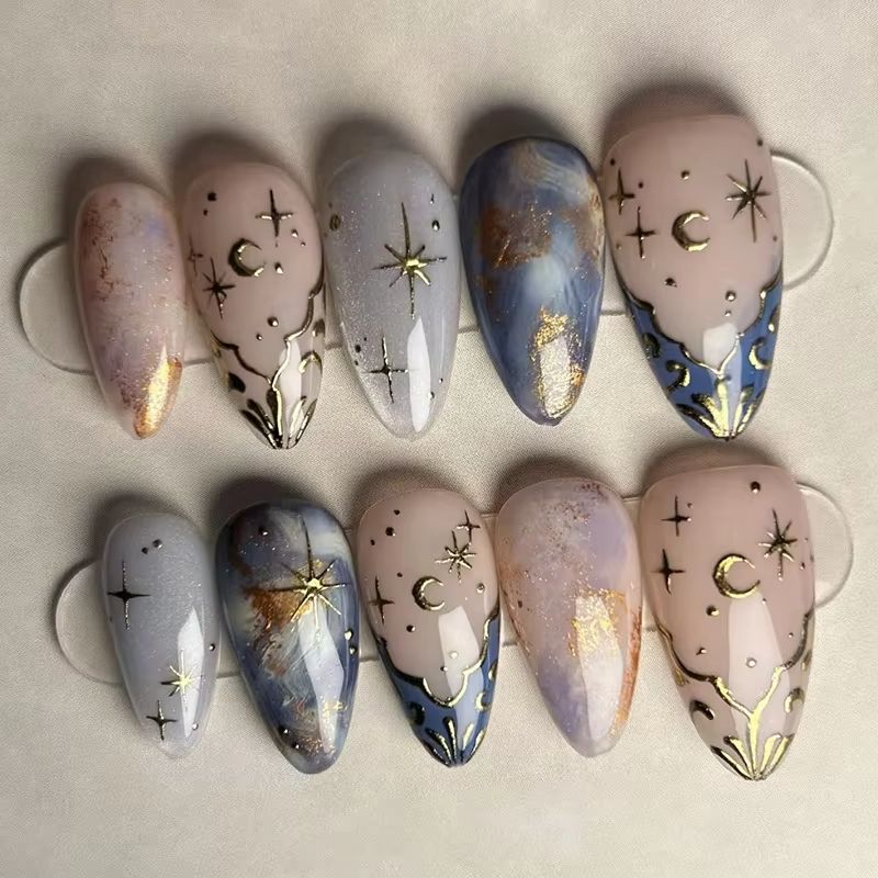 24Pcs Short Almond Nails Set F - Nail Art Gliter ulasan dan harga