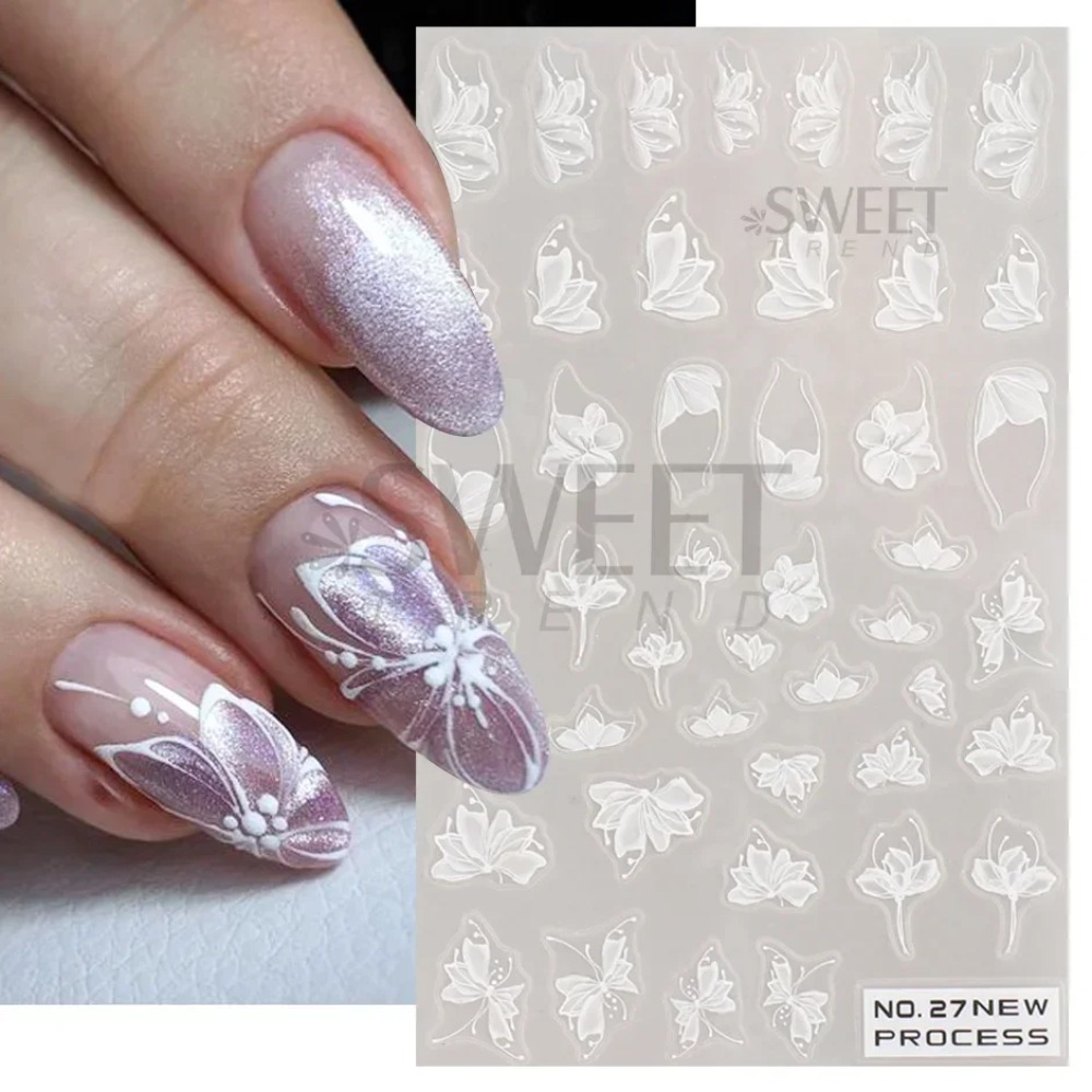 White Lace Flower Nail Art Sti - Nail Art Simple Elegant ulasan dan harga