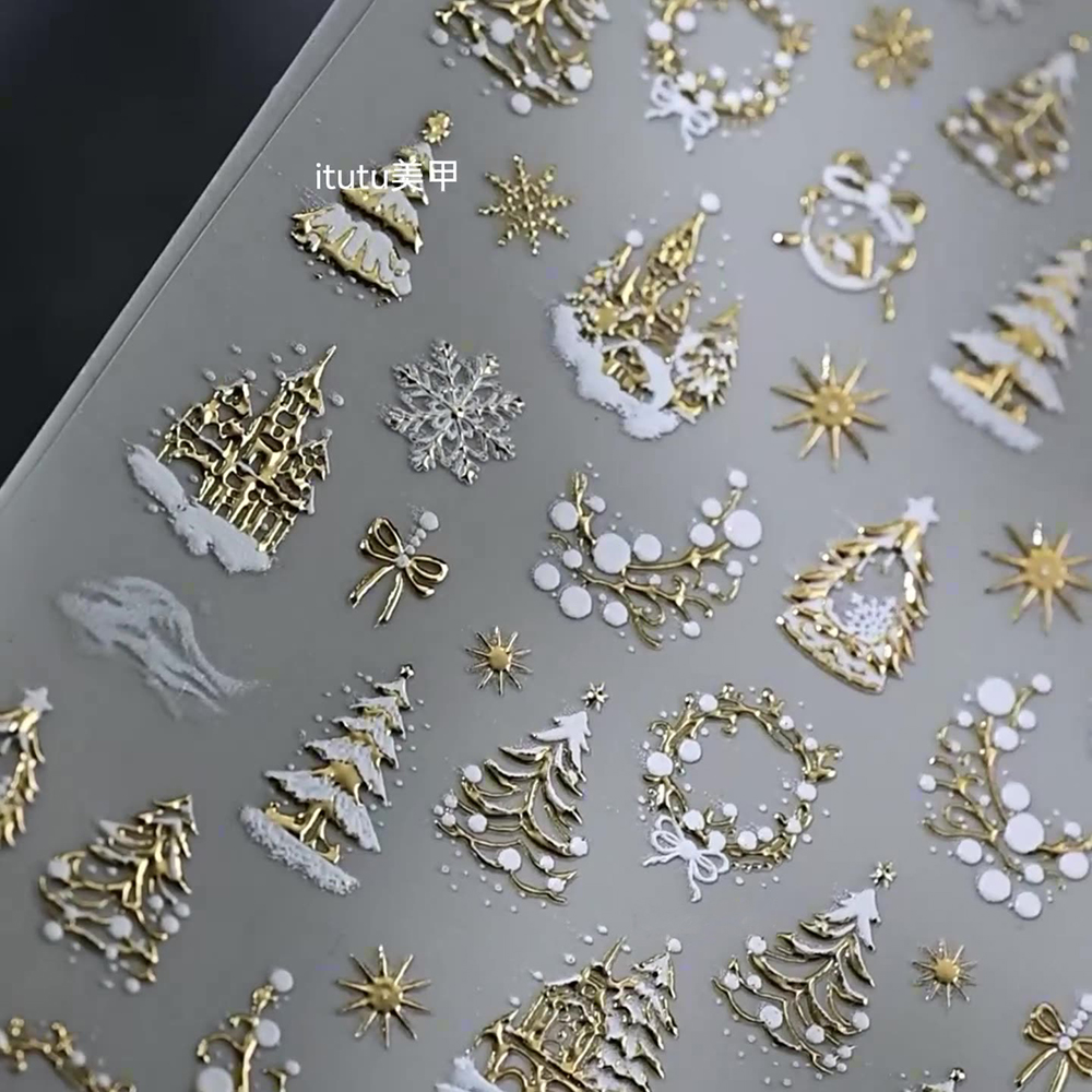 5D Embossed Sparkling White Sn - Nail Art Xmas Tree ulasan dan harga