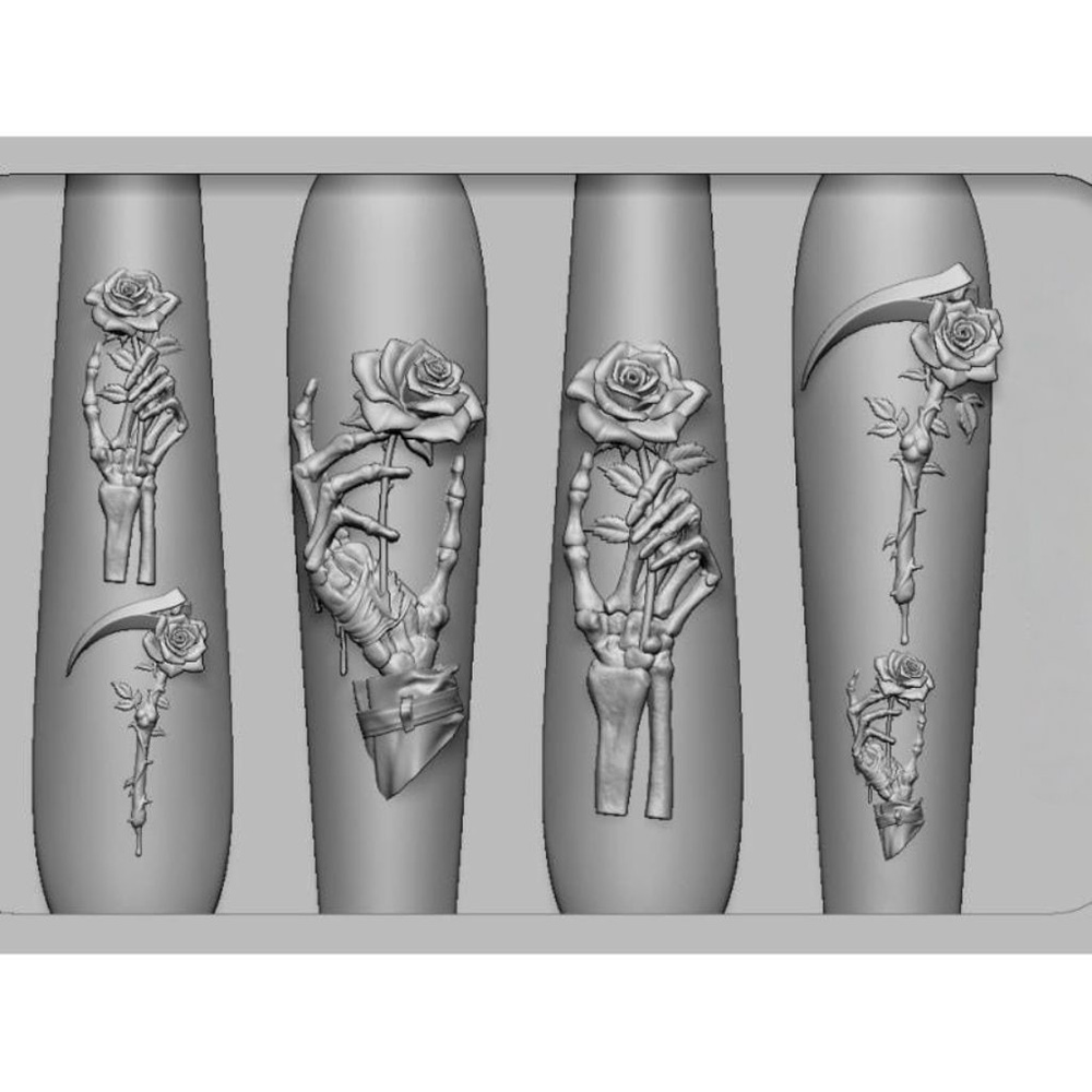 2Pcs Set Dark Rose Skull Silic - Nail Art Gothic ulasan dan harga