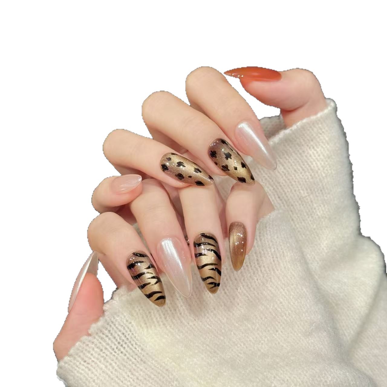 10pcs Handmade Almond Press On - Nail Art Zebra Design ulasan dan harga
