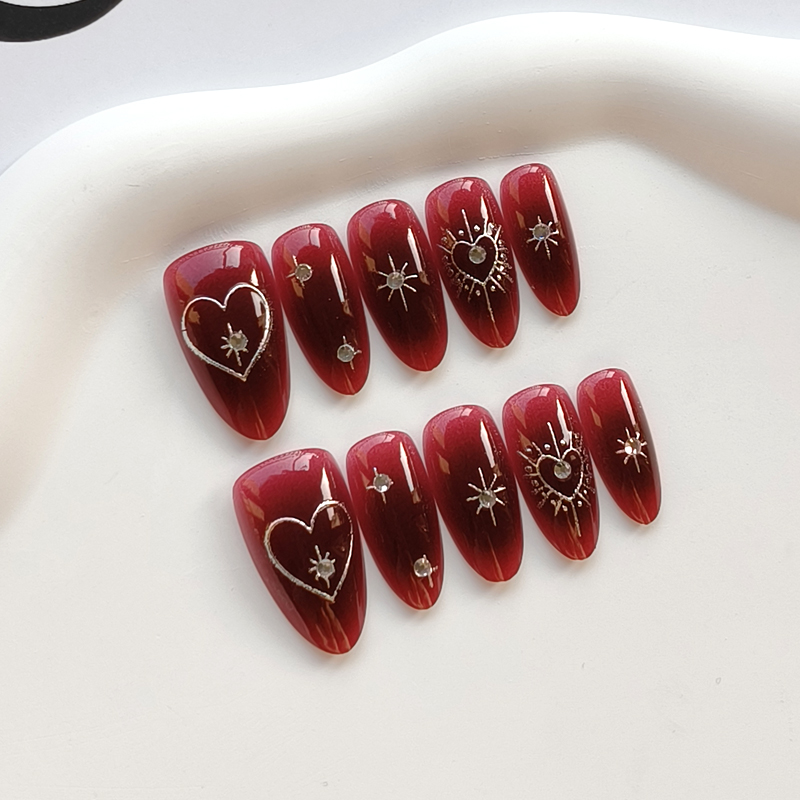 10Pcs French Style Burgundy Ha - Nail Art Simple Elegant ulasan dan harga