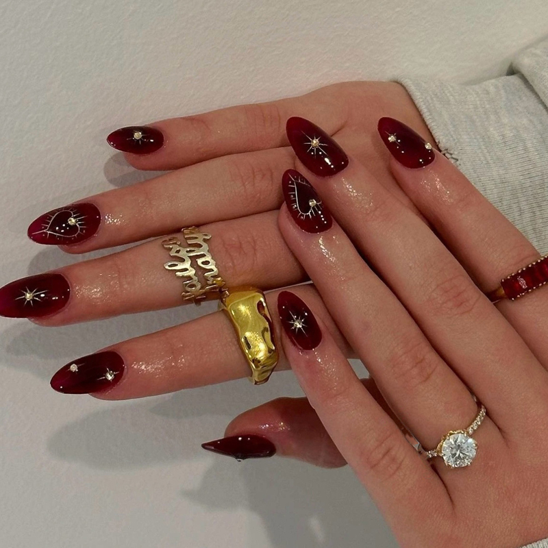 10Pcs French Style Burgundy Ha - Nail Art Simple Elegant ulasan dan harga