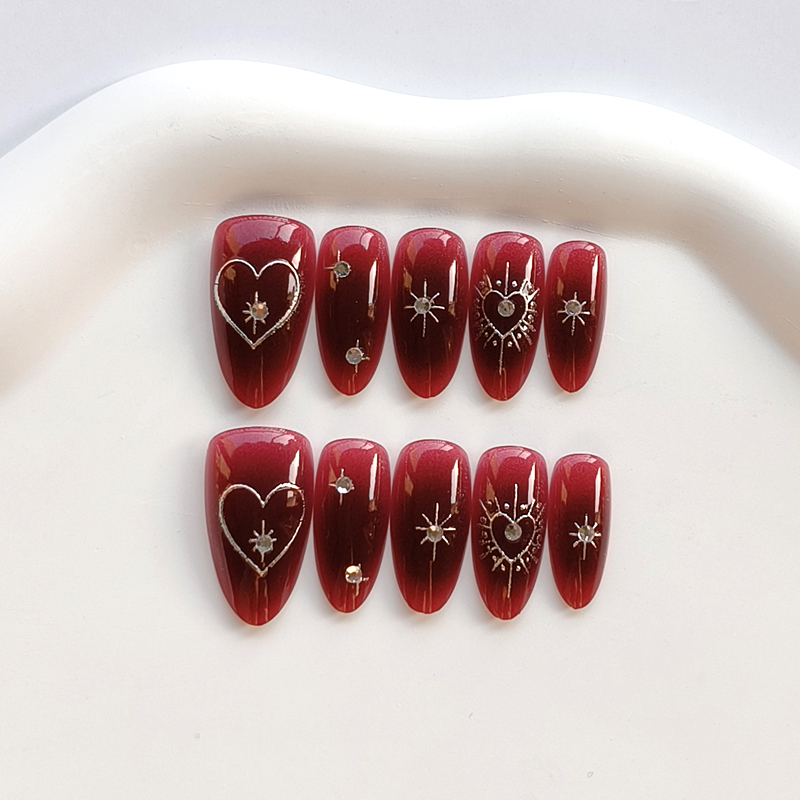 10Pcs French Style Burgundy Ha - Nail Art Simple Elegant ulasan dan harga