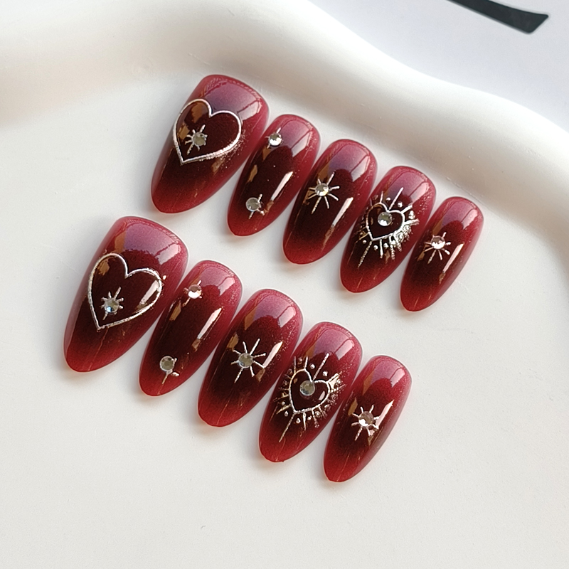 10Pcs French Style Burgundy Ha - Nail Art Simple Elegant ulasan dan harga