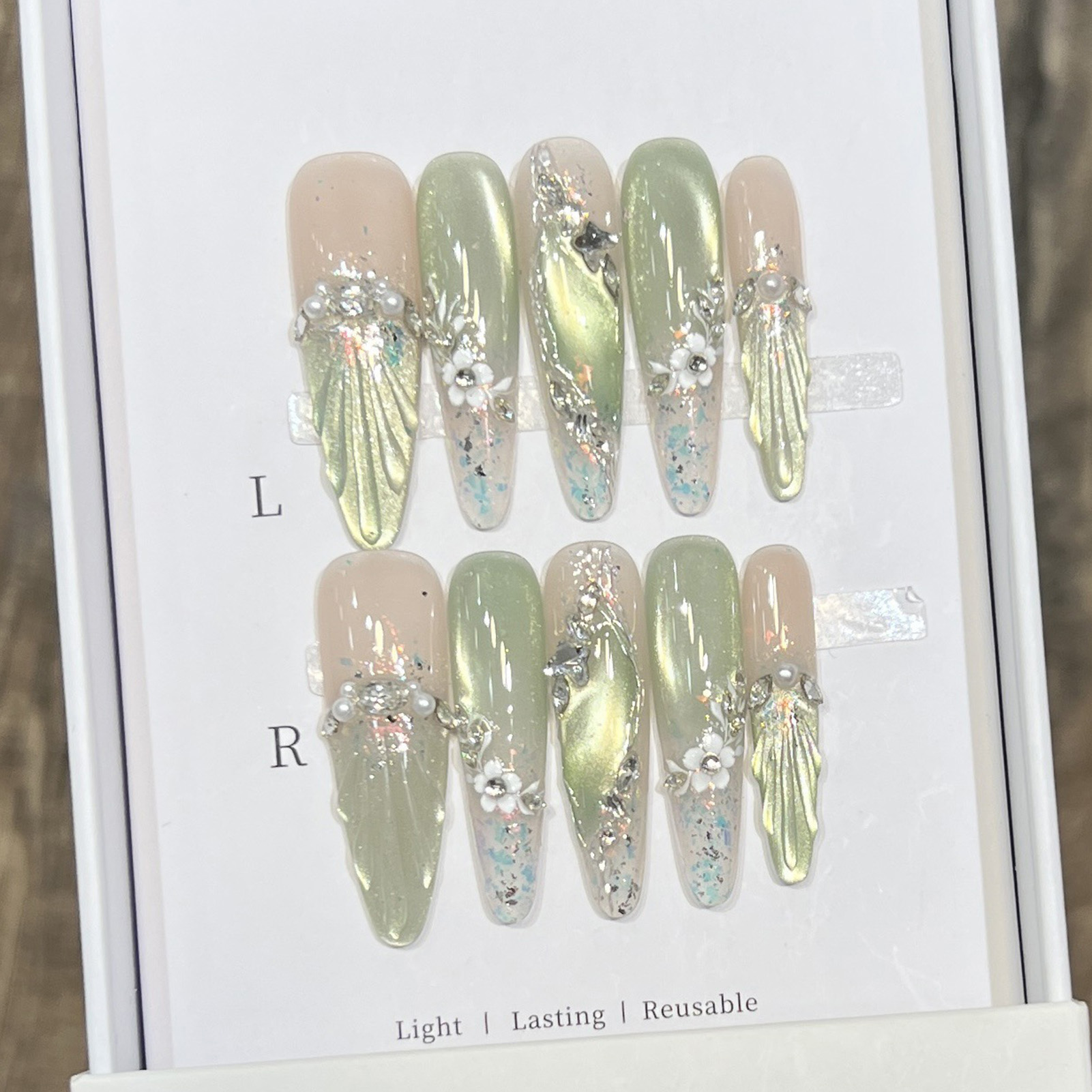 10pcs Long Almond Fake Nails T - Nail Art Wedding ulasan dan harga
