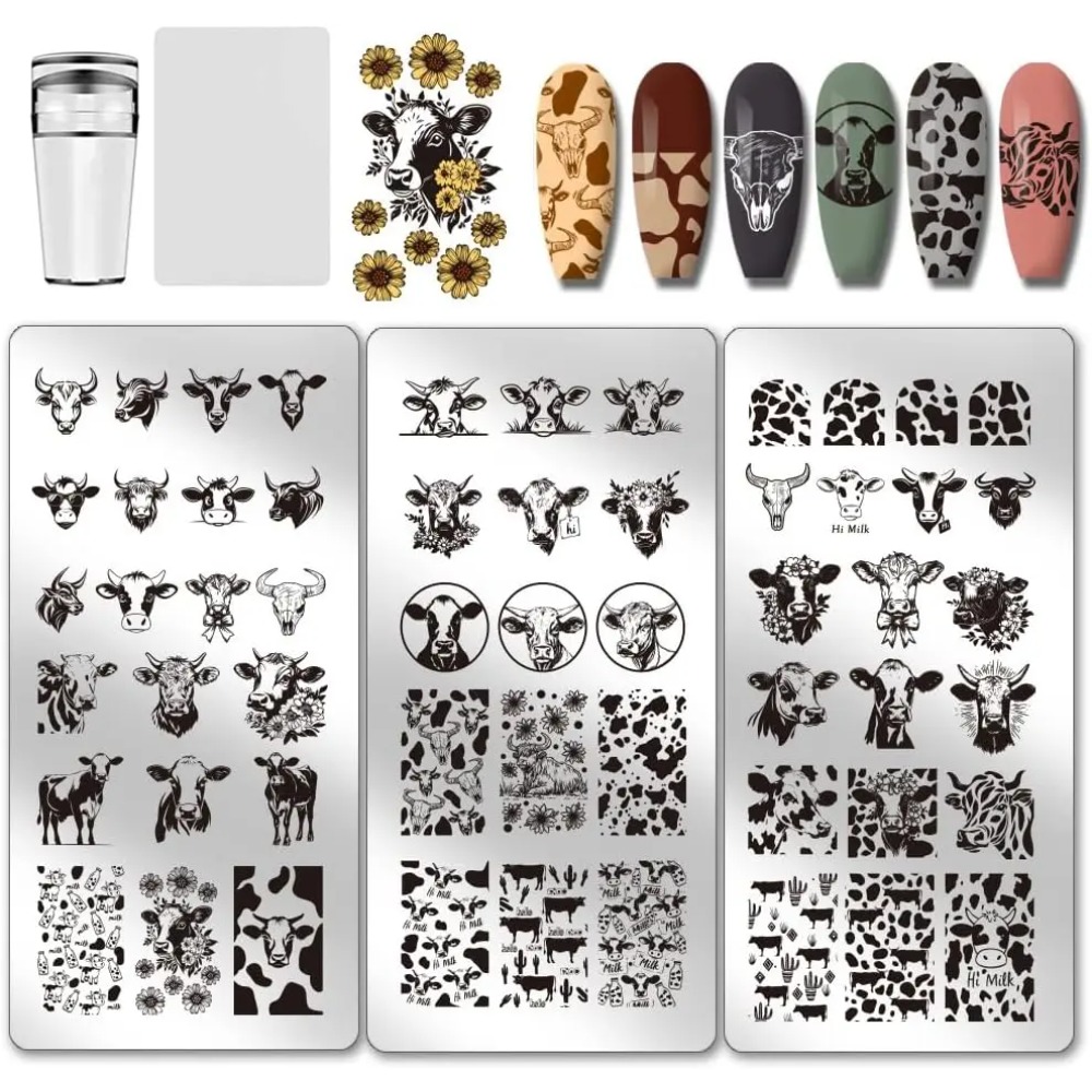 3pcs Cow-Theme Nail Stamping P - Nail Stamping Plate ulasan dan harga