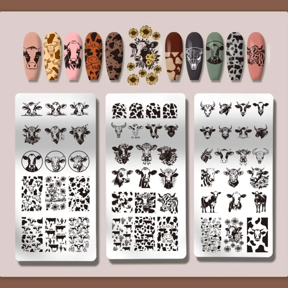 3pcs Cow-Theme Nail Stamping P - Nail Stamping Plate ulasan dan harga
