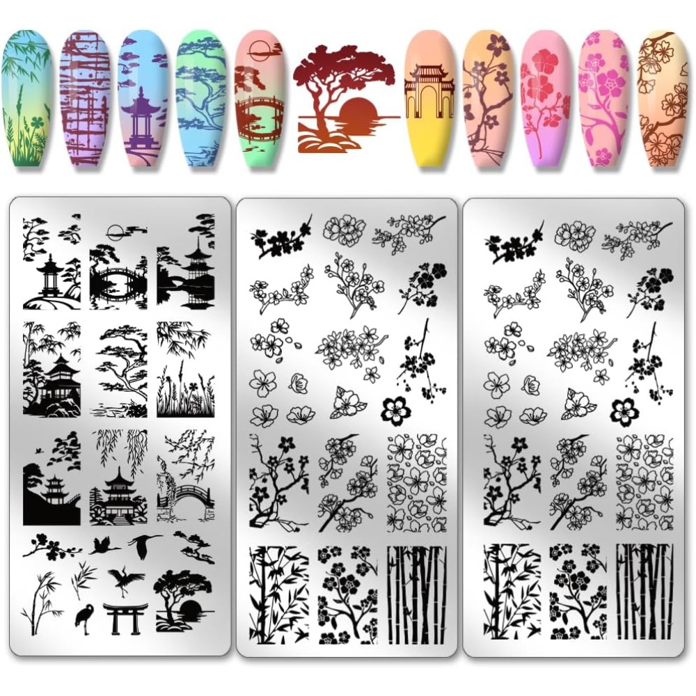 3pcs Classic Chinese Garden Na - Nail Stamping Plate ulasan dan harga