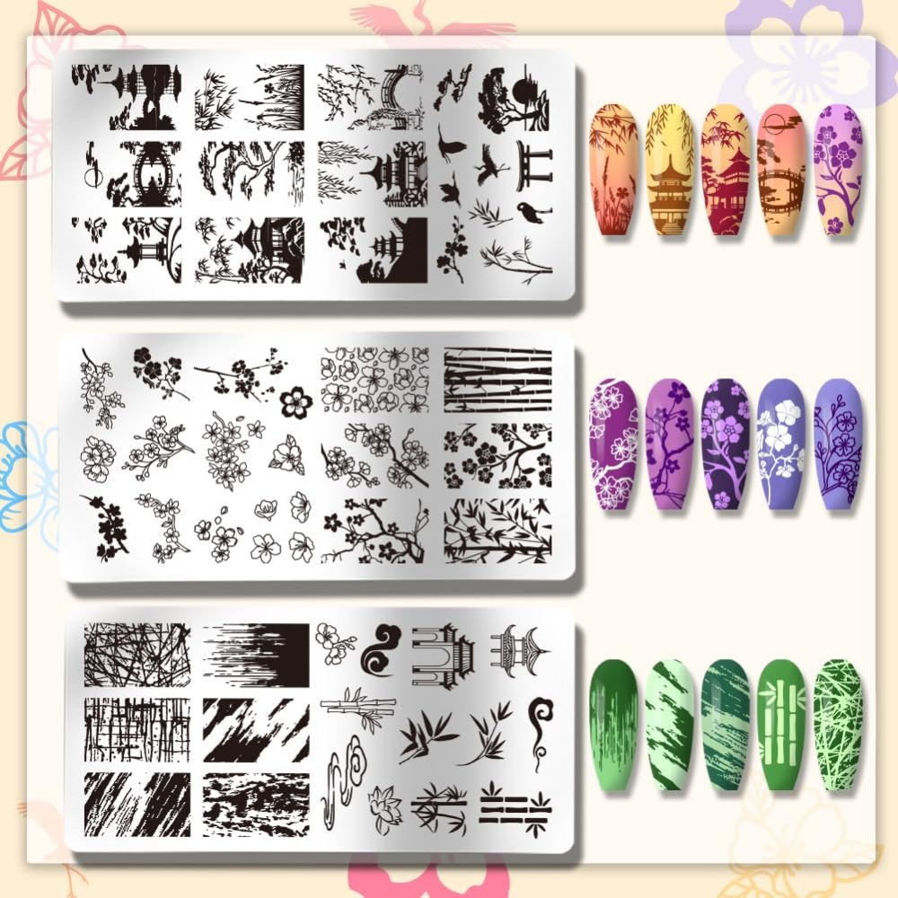 3pcs Classic Chinese Garden Na - Nail Stamping Plate ulasan dan harga