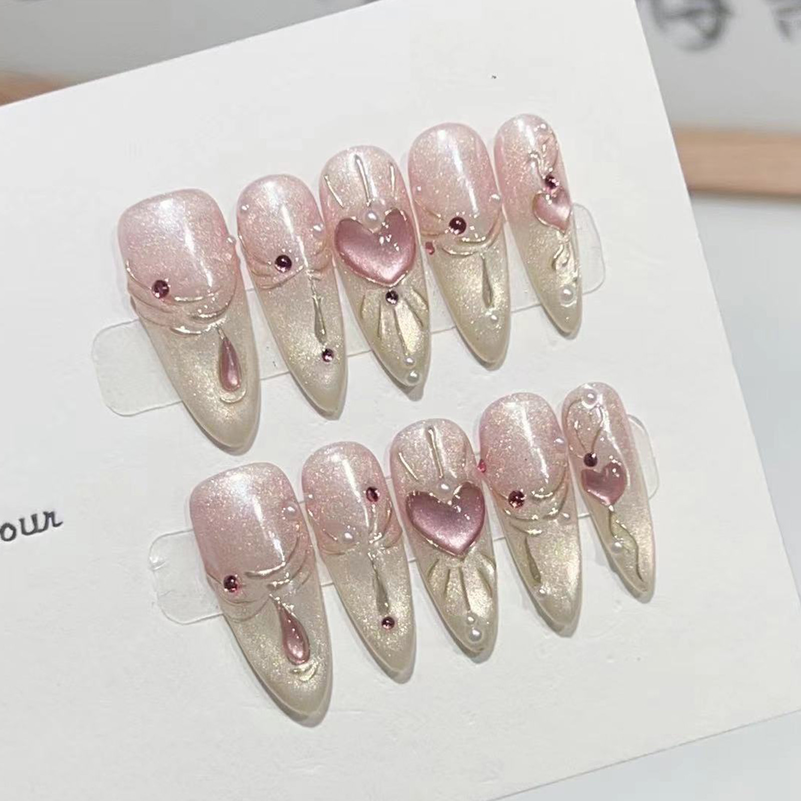 10PCS Almond Glossy Press On N - Nail Art Wedding ulasan dan harga