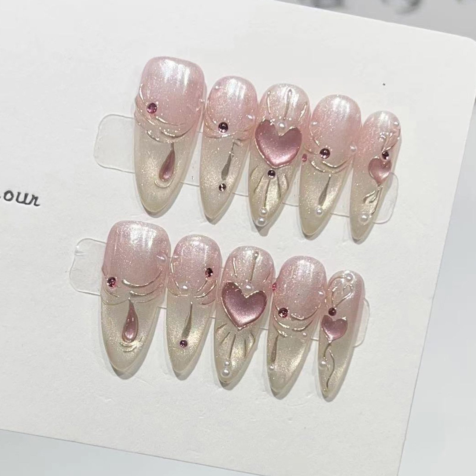 10PCS Almond Glossy Press On N - Nail Art Wedding ulasan dan harga