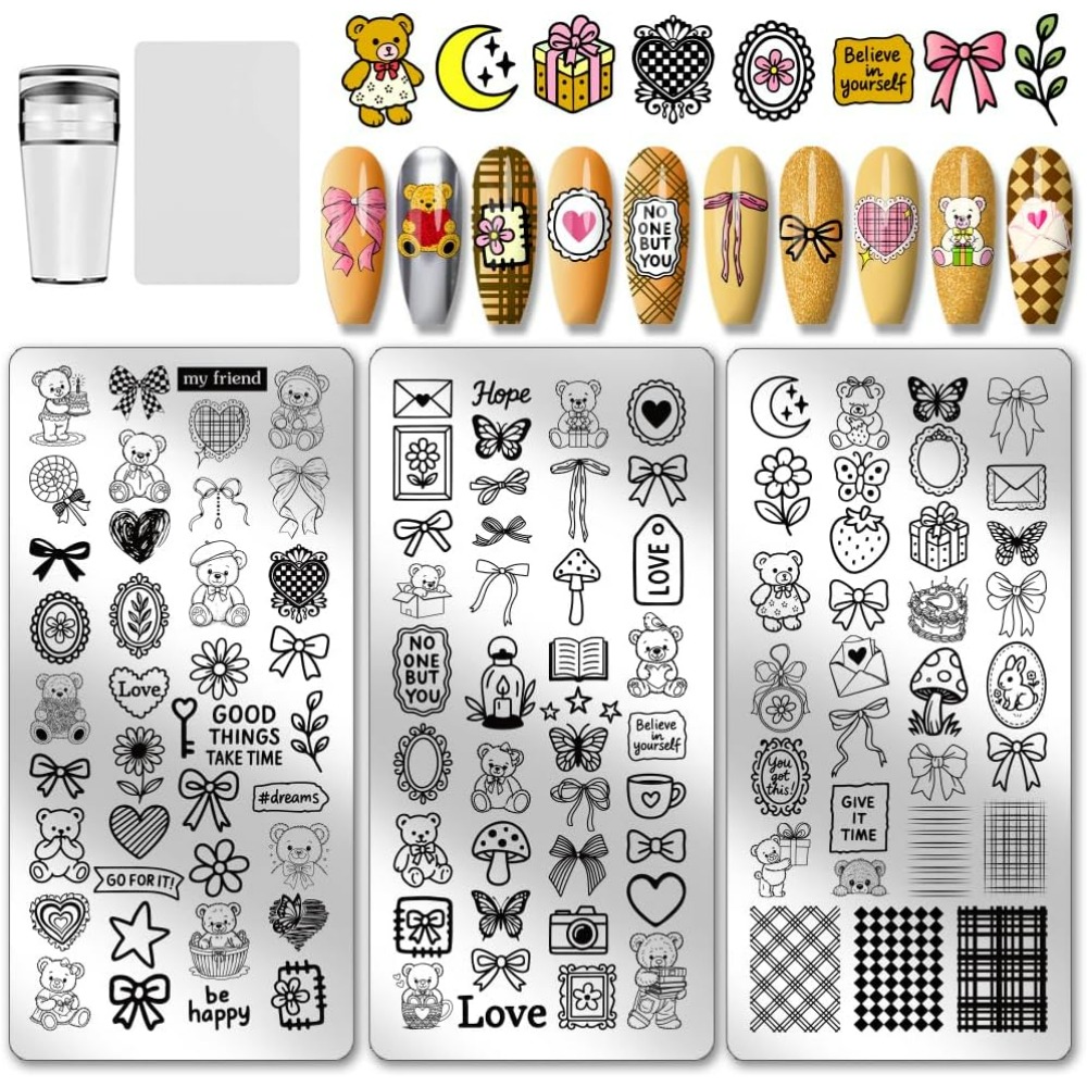 3pcs Cute Bear Nail Stamping P - Nail Stamping Plate ulasan dan harga