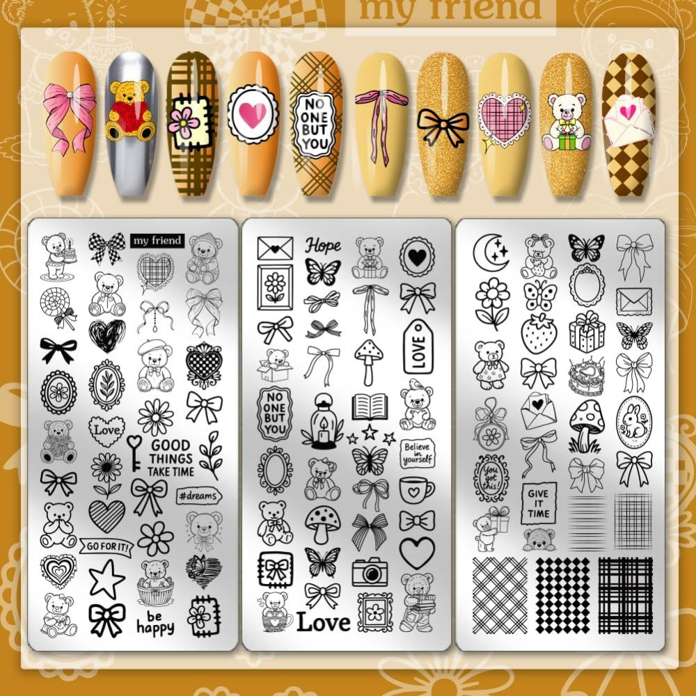 3pcs Cute Bear Nail Stamping P - Nail Stamping Plate ulasan dan harga