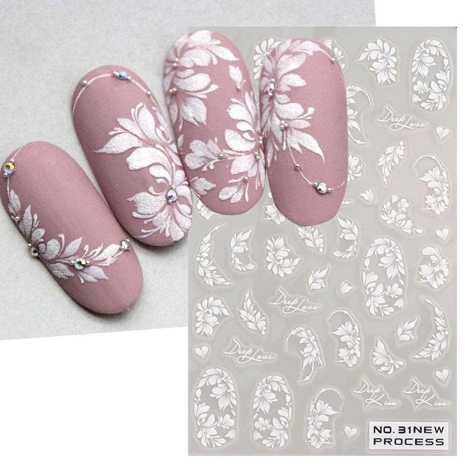 White Lace Flower Nail Art Sti - Nail Art Simple Elegant ulasan dan harga