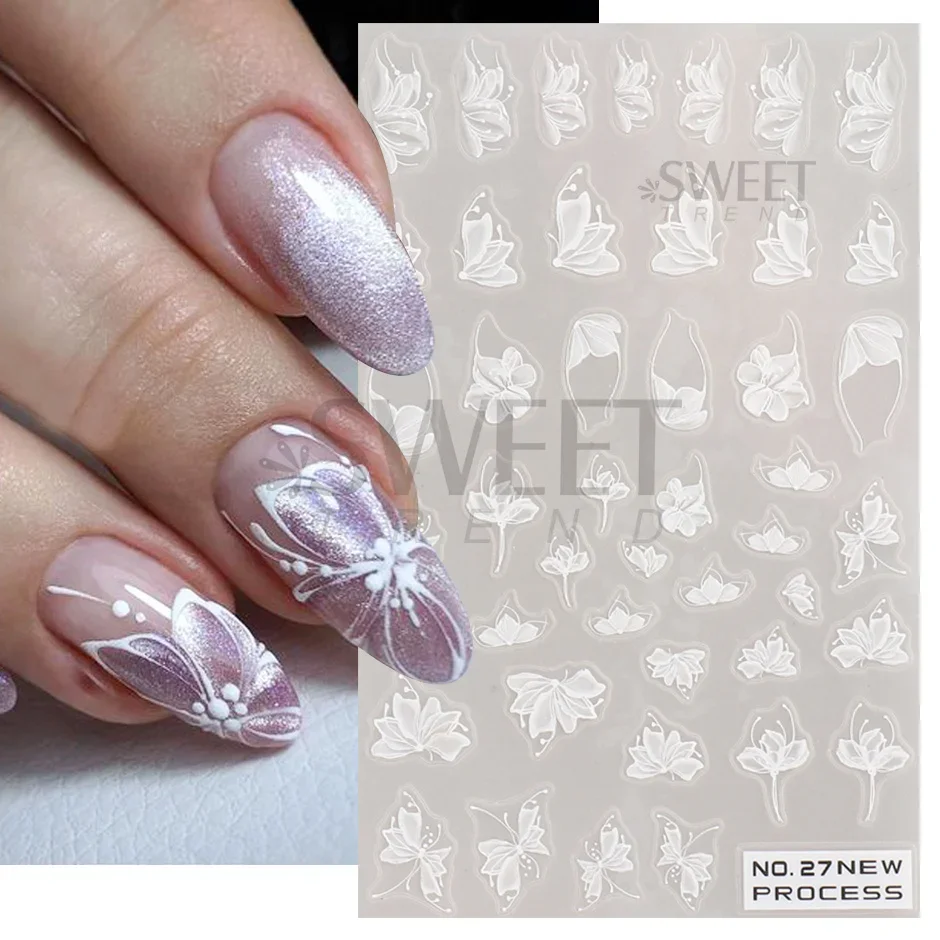 White Lace Flower Nail Art Sti - Nail Art Simple Elegant ulasan dan harga