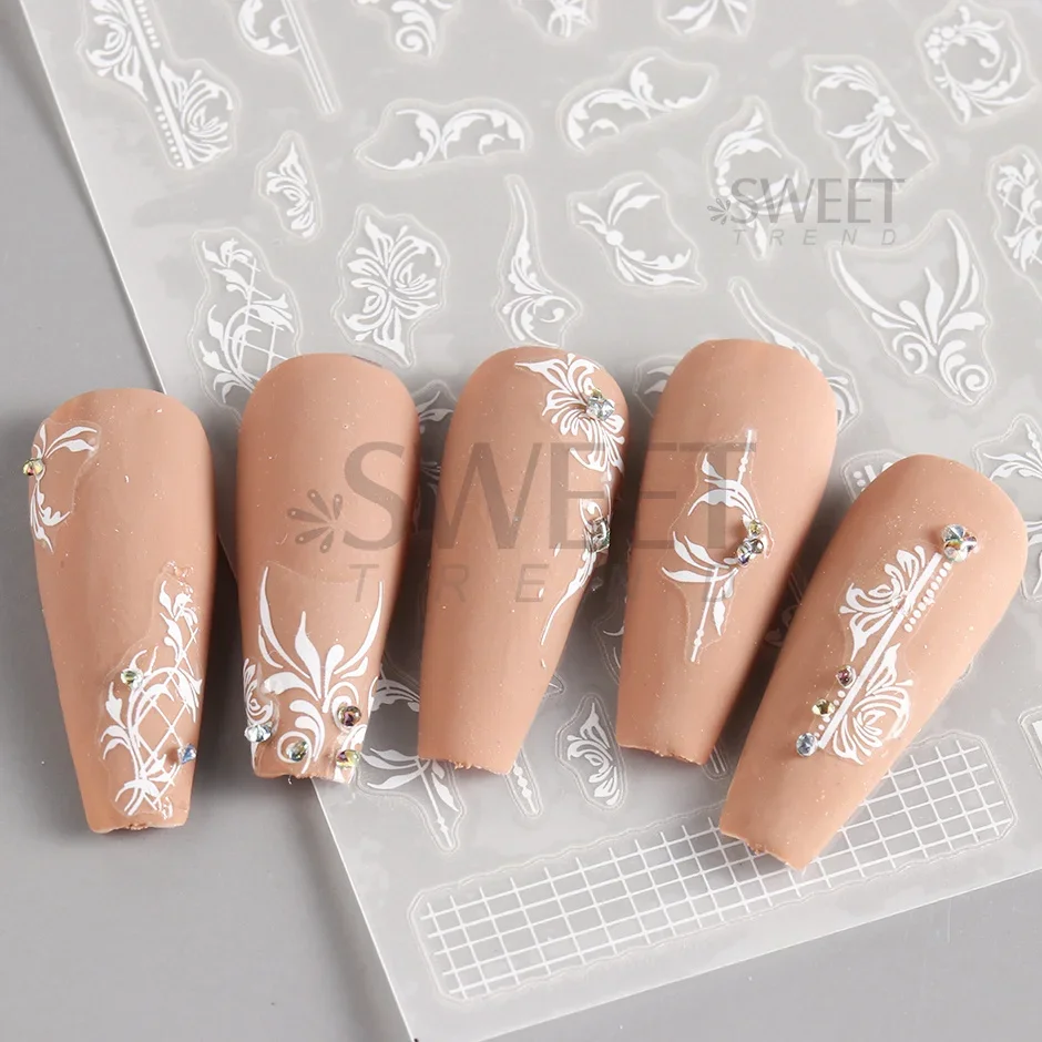 White Lace Flower Nail Art Sti - Nail Art Simple Elegant ulasan dan harga