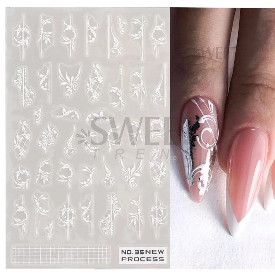 White Lace Flower Nail Art Sti - Nail Art Simple Elegant ulasan dan harga