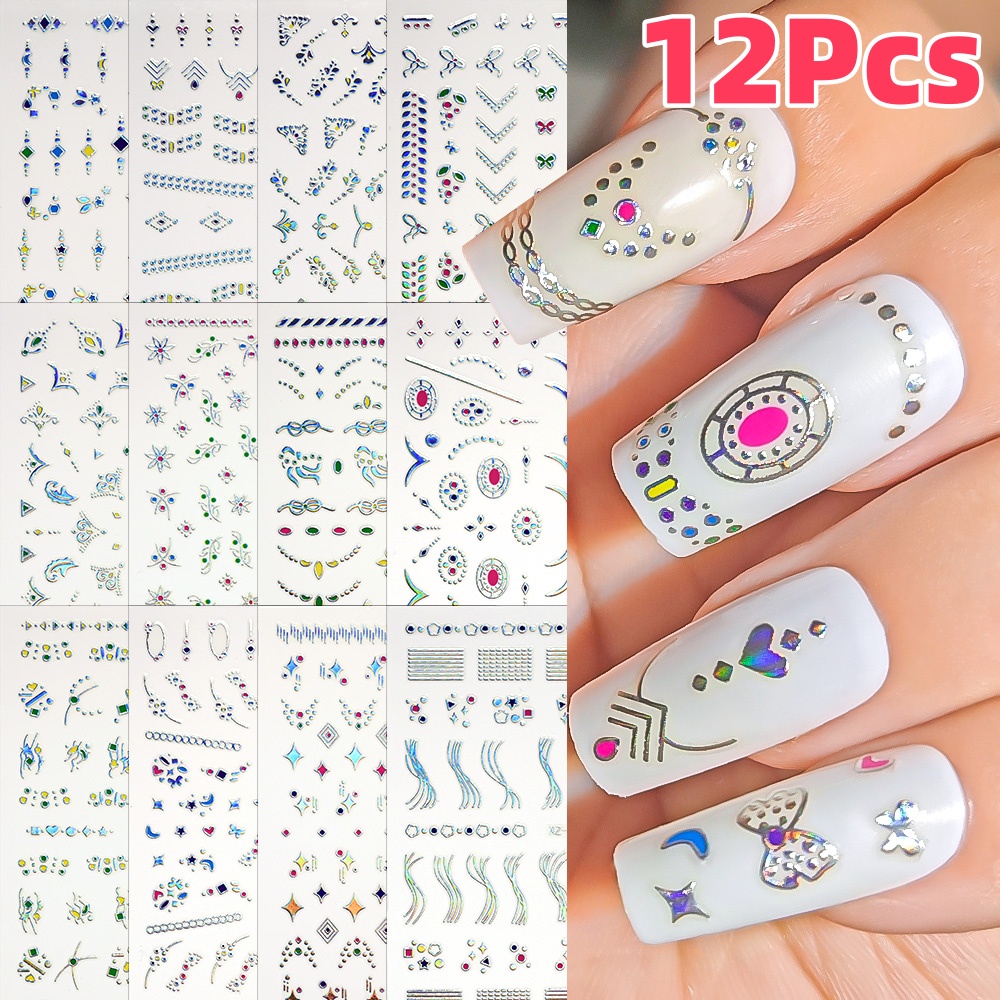 12Pcs 3D Slilver Geometry Line - Nail Art Simple Elegant ulasan dan harga