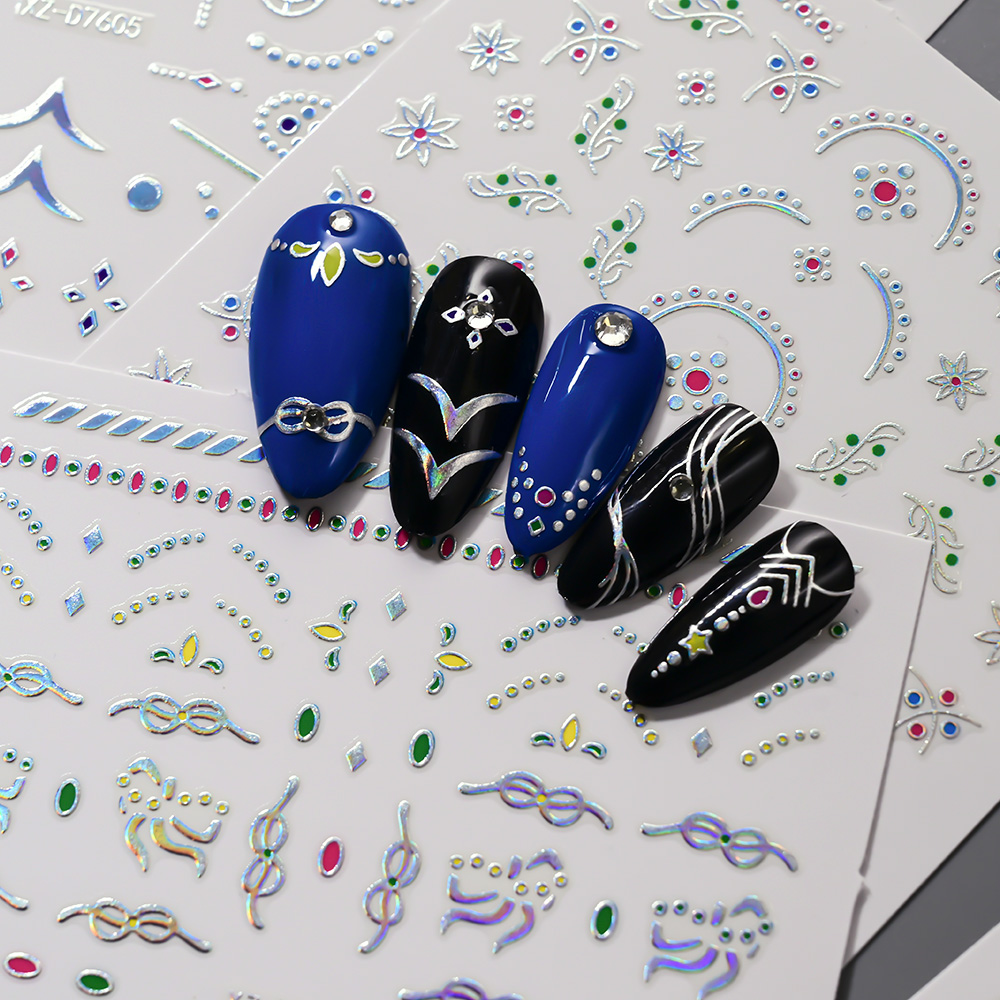12Pcs 3D Slilver Geometry Line - Nail Art Simple Elegant ulasan dan harga