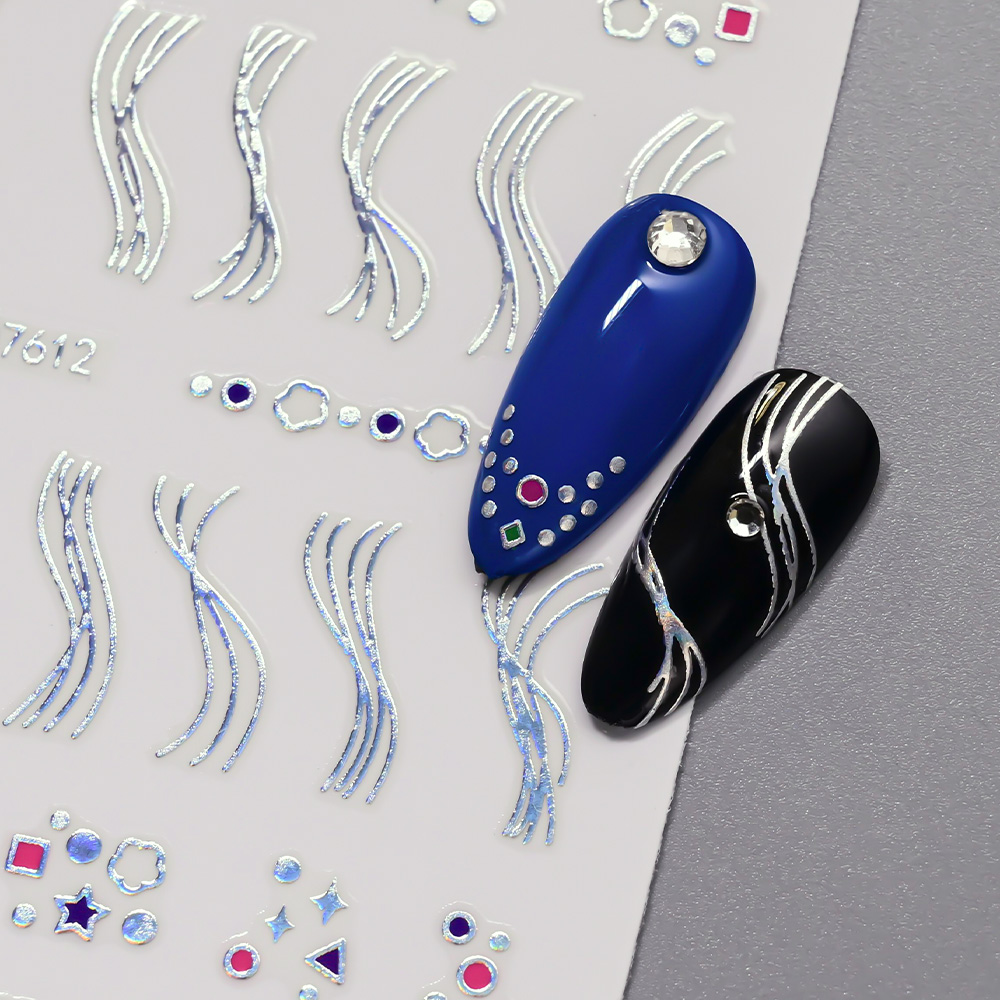 12Pcs 3D Slilver Geometry Line - Nail Art Simple Elegant ulasan dan harga