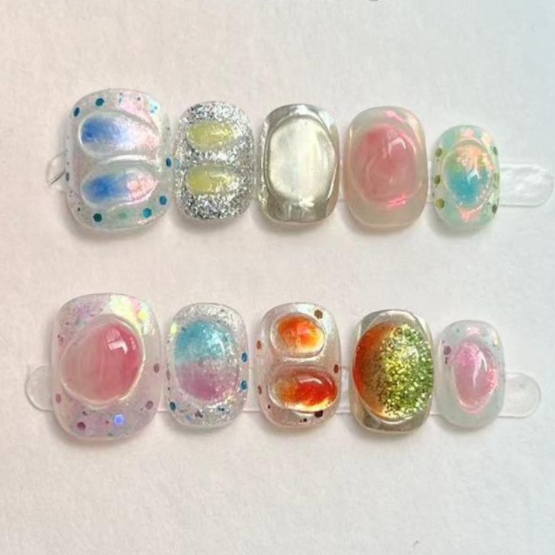 10Pcs Cute Short Round Handmad - Nail Art Gliter ulasan dan harga
