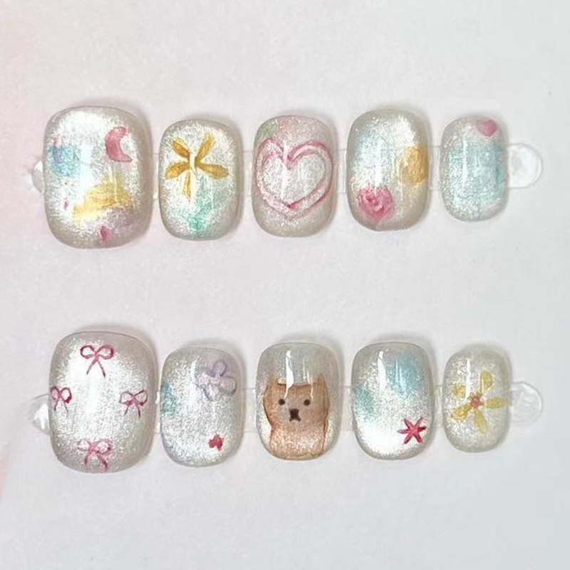 10Pcs Cute Short Round Handmad - Nail Art Gliter ulasan dan harga