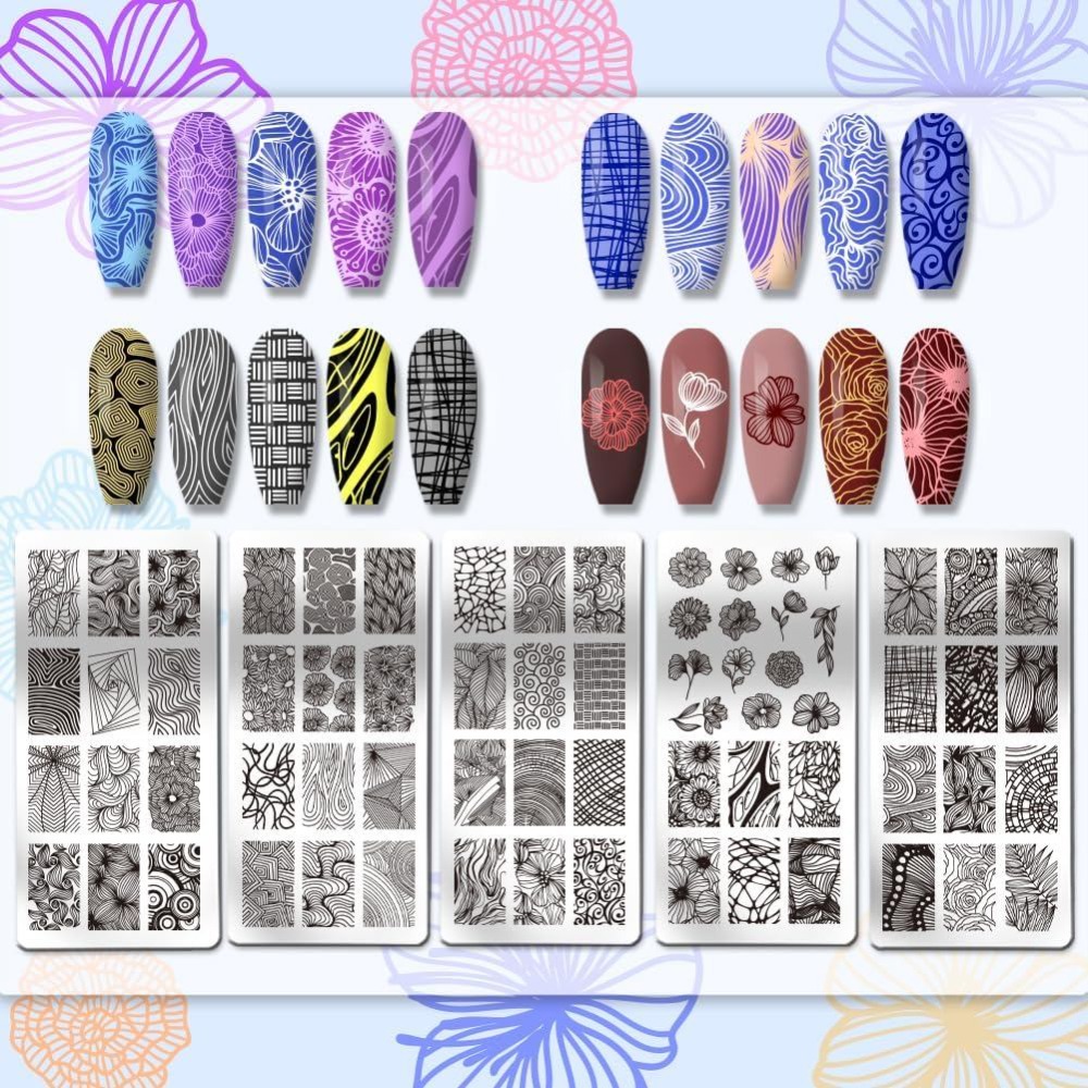 5pcs Line Texture Nail Art Tem - Nail Stamping Plate ulasan dan harga