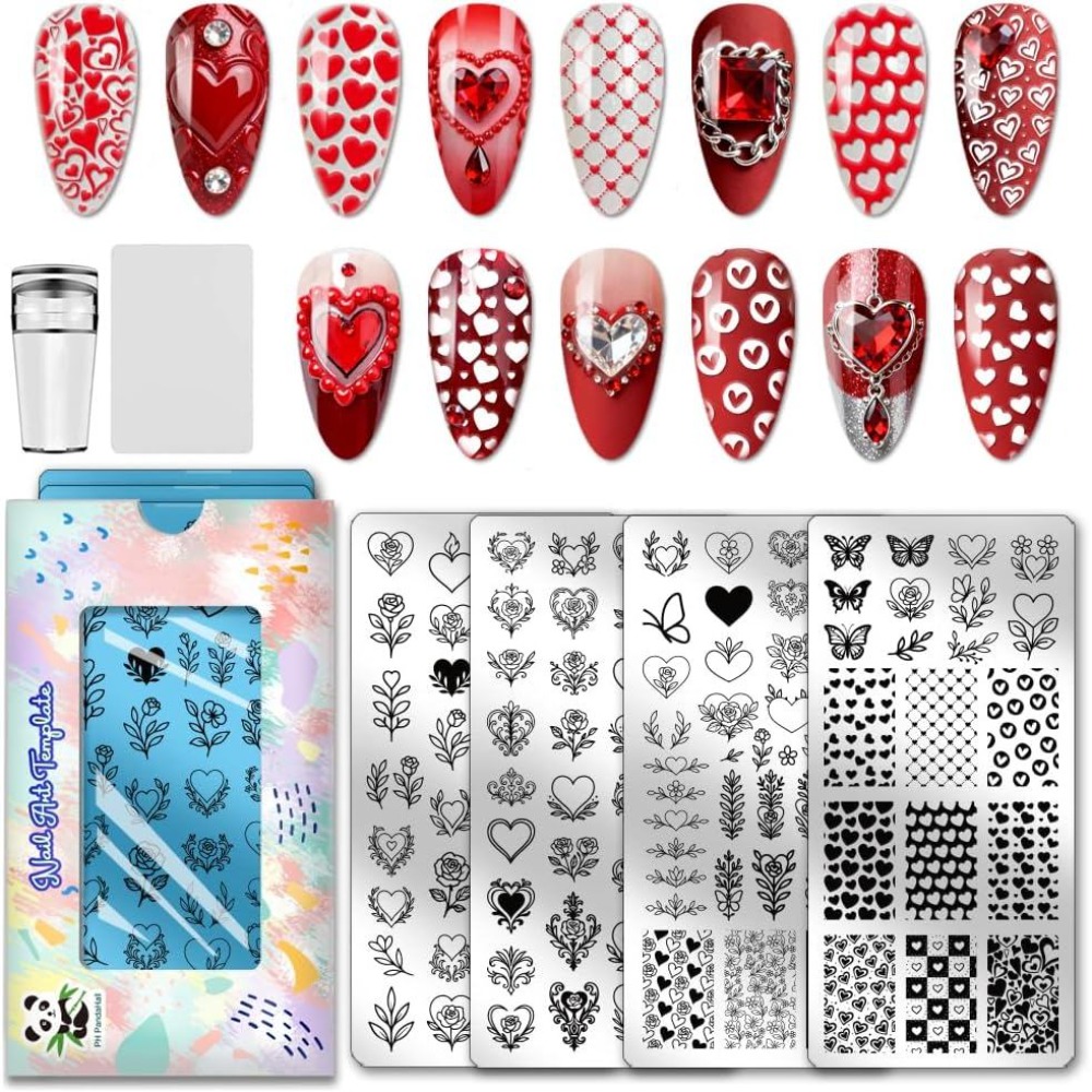 4pcs Heart Nail Stamping Plate - Nail Stamping Plate ulasan dan harga