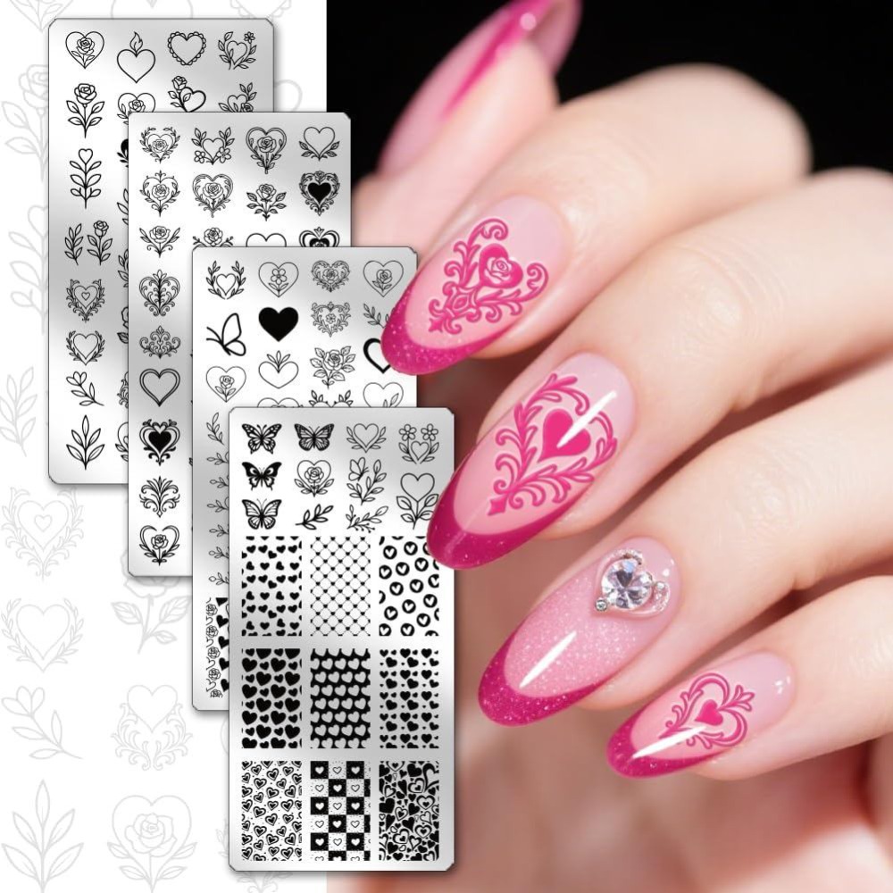 4pcs Heart Nail Stamping Plate - Nail Stamping Plate ulasan dan harga