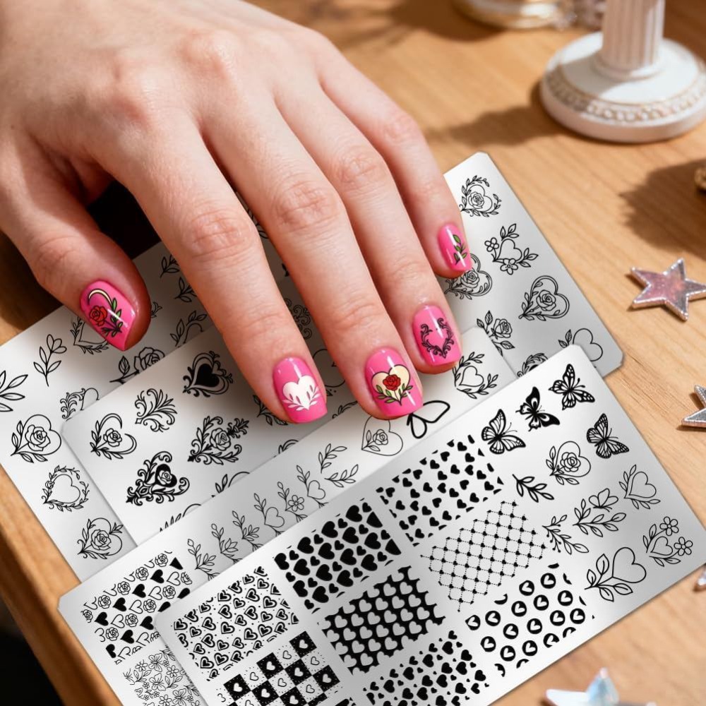4pcs Heart Nail Stamping Plate - Nail Stamping Plate ulasan dan harga
