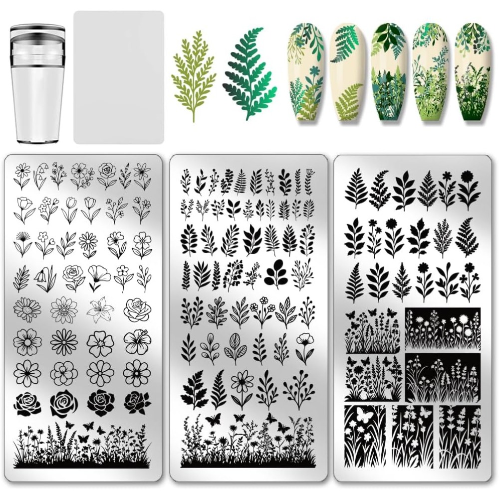 3pcs Flower Leaf Nail Stamping - Nail Stamping Plate ulasan dan harga