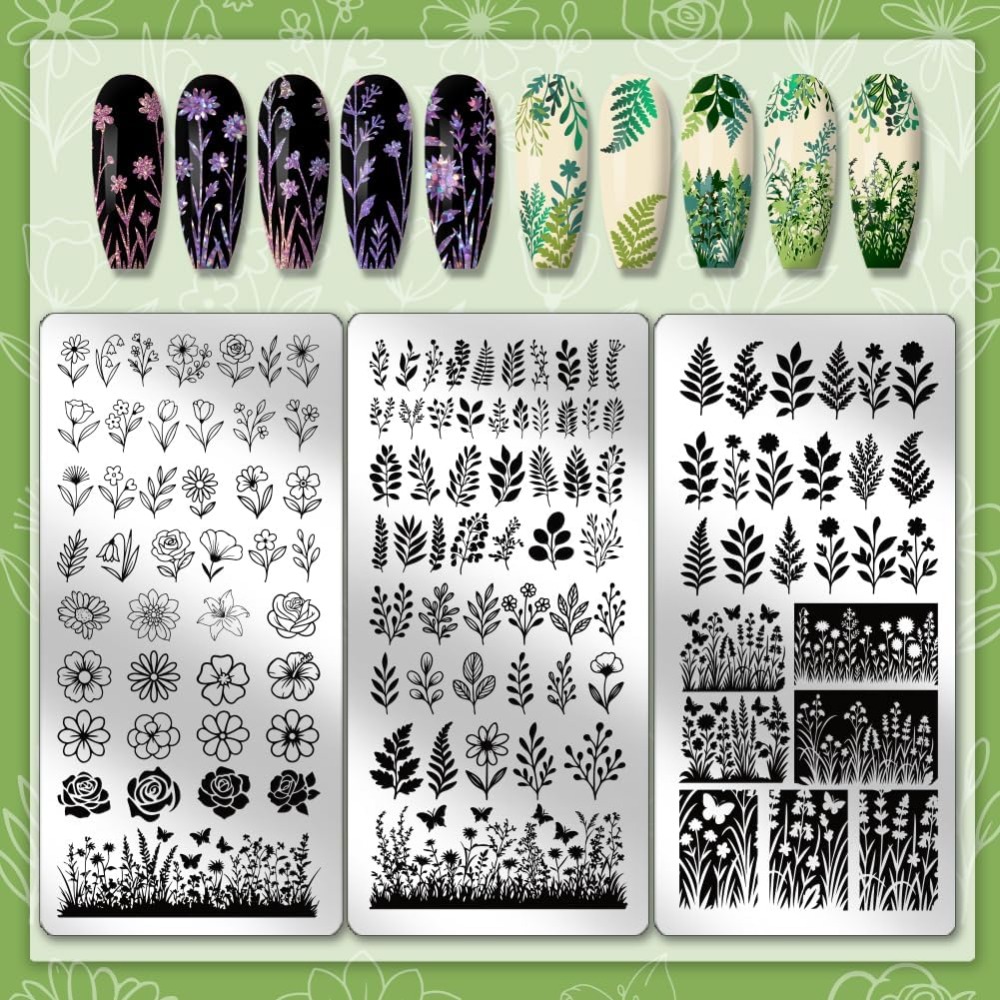 3pcs Flower Leaf Nail Stamping - Nail Stamping Plate ulasan dan harga