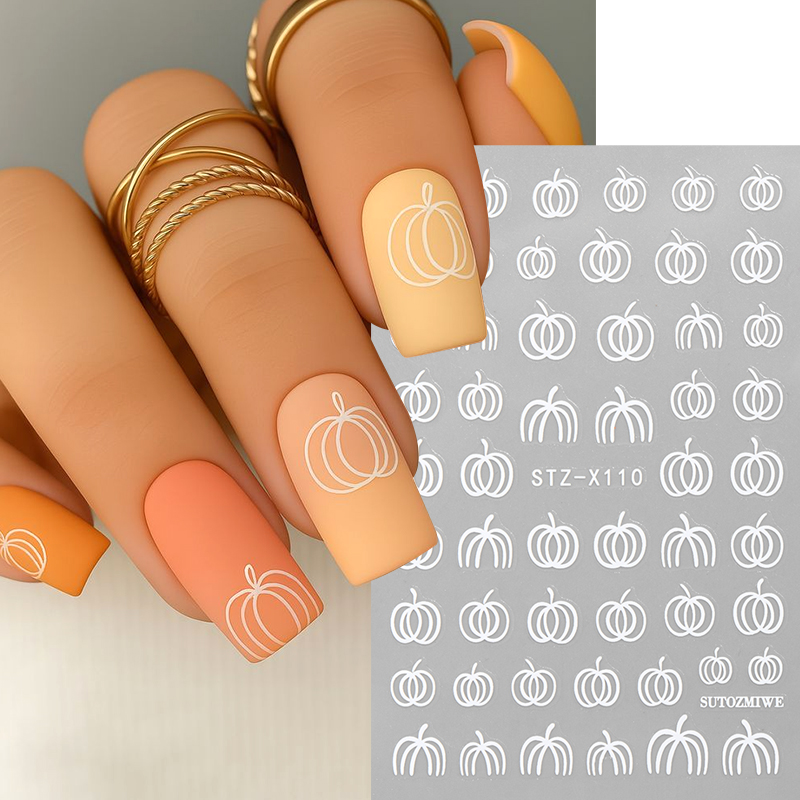 2pcs Elegant White Pumpkin Fal - Nail Art Simple Elegant ulasan dan harga