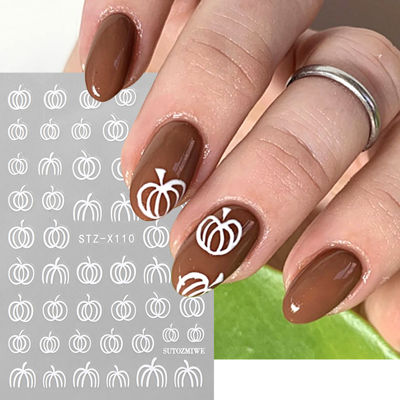 2pcs Elegant White Pumpkin Fal - Nail Art Simple Elegant ulasan dan harga