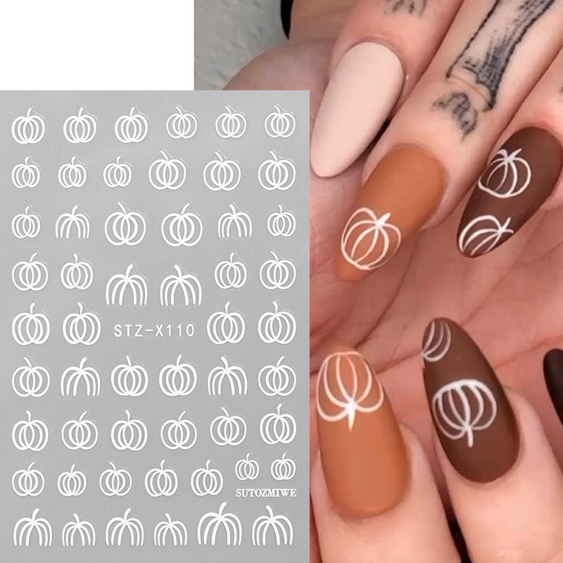2pcs Elegant White Pumpkin Fal - Nail Art Simple Elegant ulasan dan harga