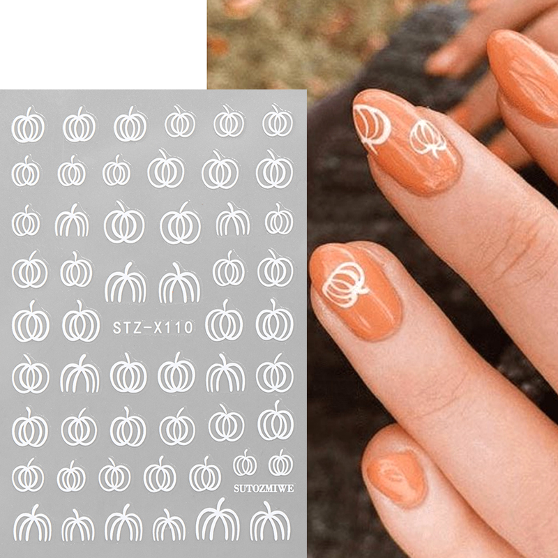 2pcs Elegant White Pumpkin Fal - Nail Art Simple Elegant ulasan dan harga