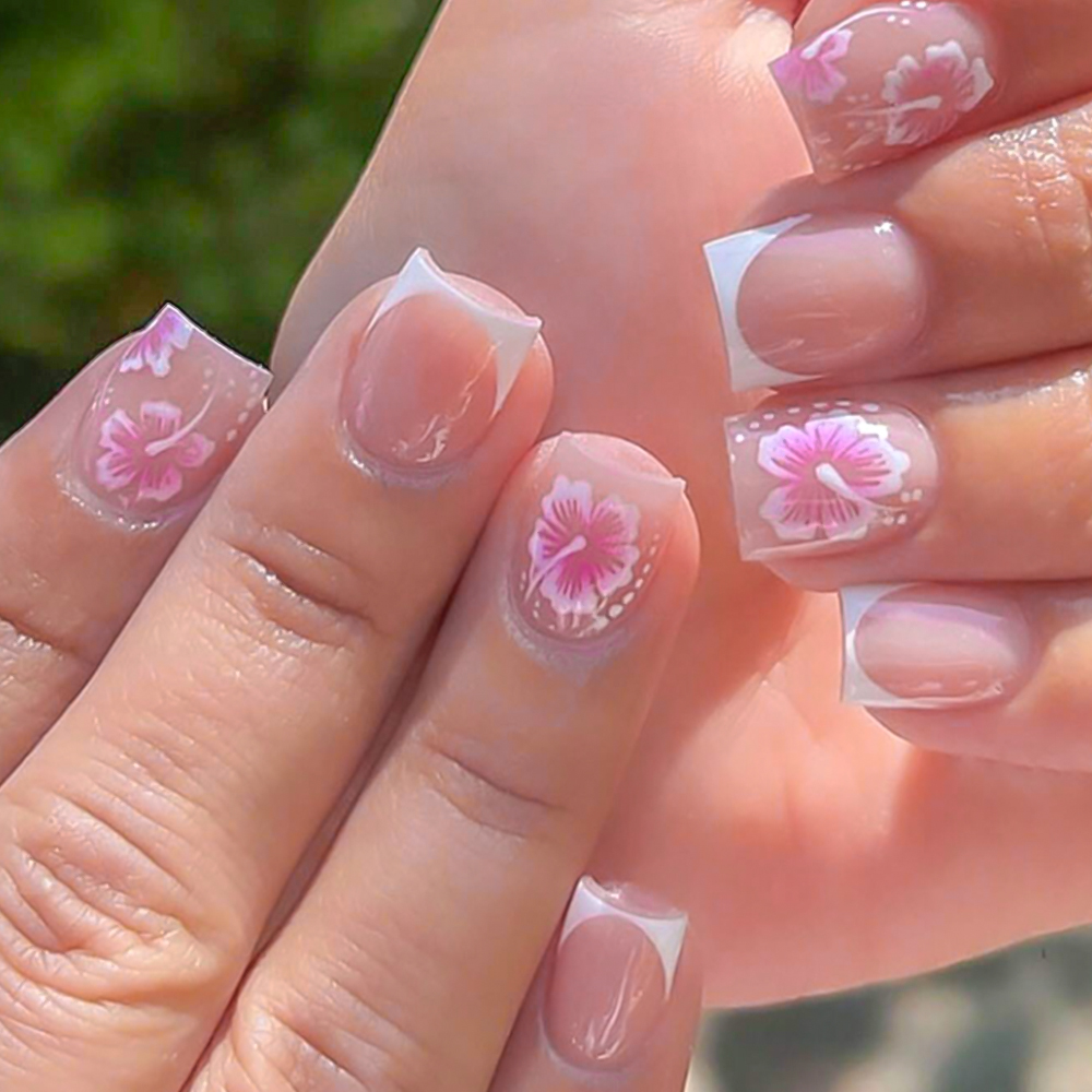 24Pcs French Flower False Nail - Nail Art Wedding ulasan dan harga