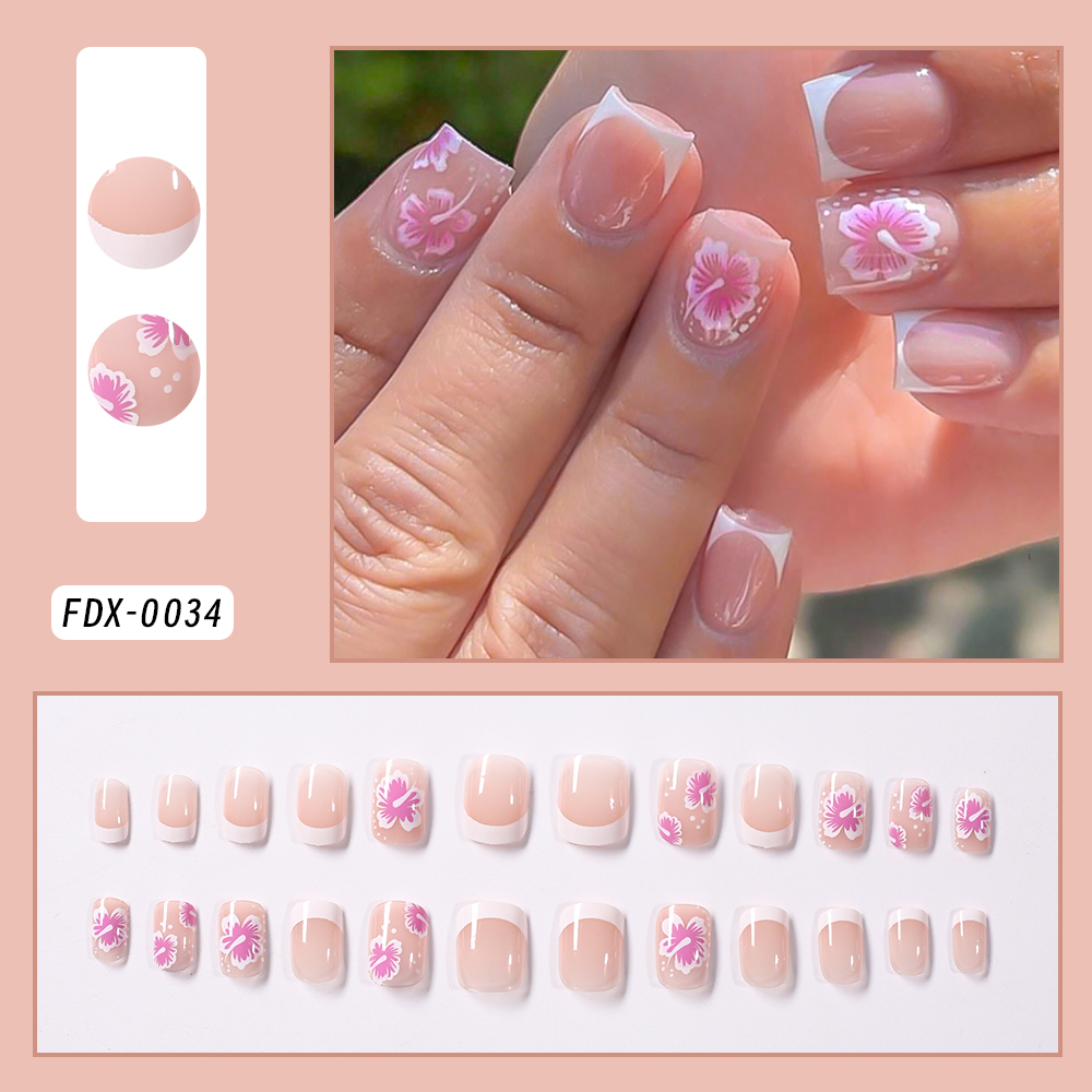 24Pcs French Flower False Nail - Nail Art Wedding ulasan dan harga