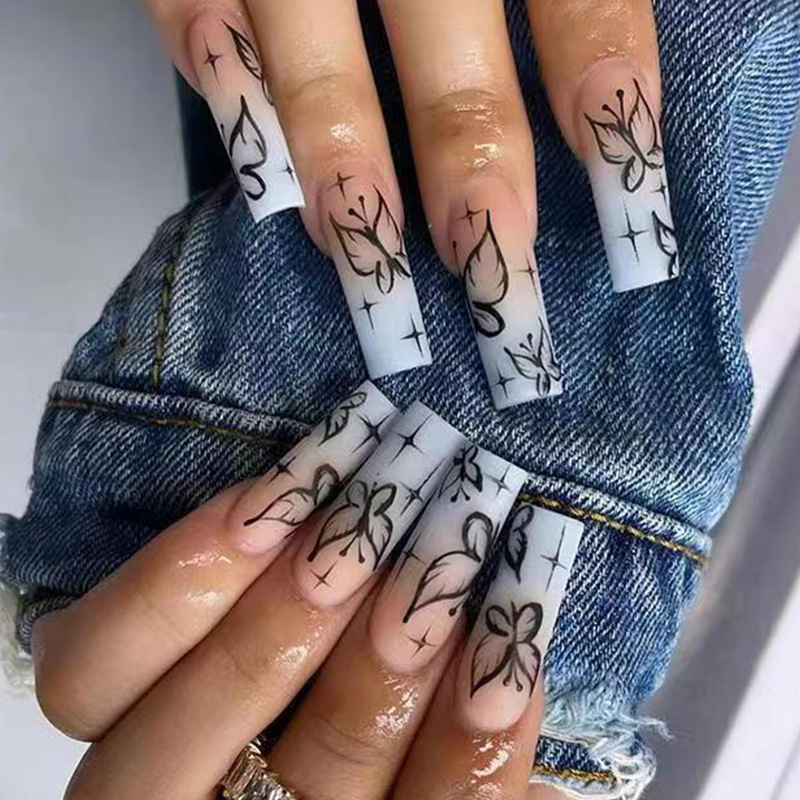24Pcs Long Coffin Square Head  - Nail Art Gliter ulasan dan harga